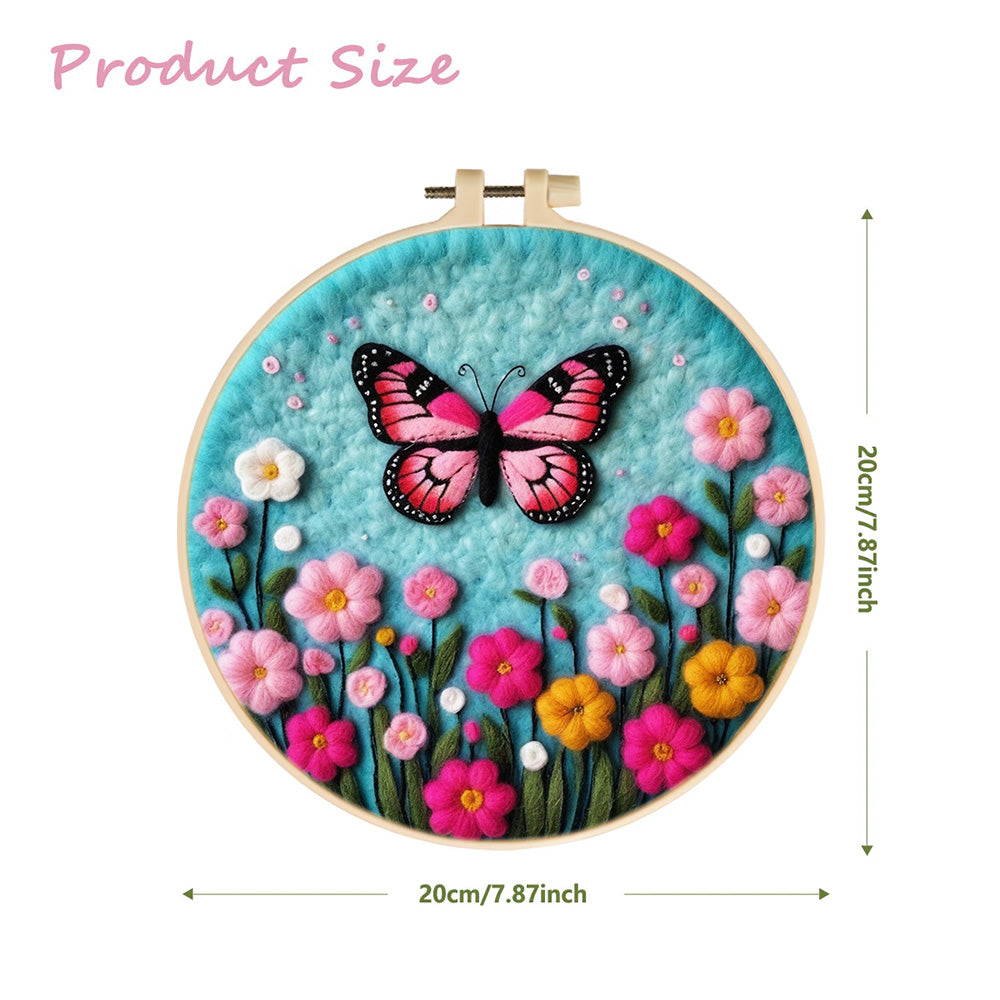 A Black-Red Butterfly and Colorful Flowers Wool Needle Felting Painting Kit