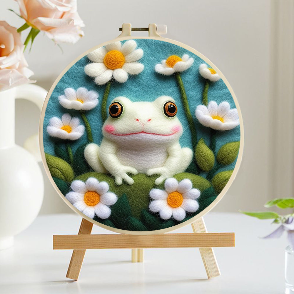 Happy Frog Sitting with Daisies Wool Needle Felting Painting Kit