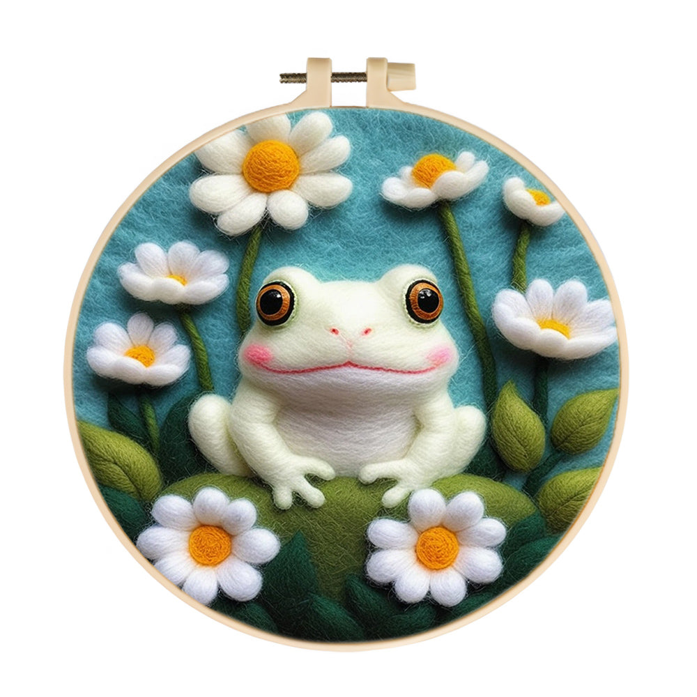 Happy Frog Sitting with Daisies Wool Needle Felting Painting Kit