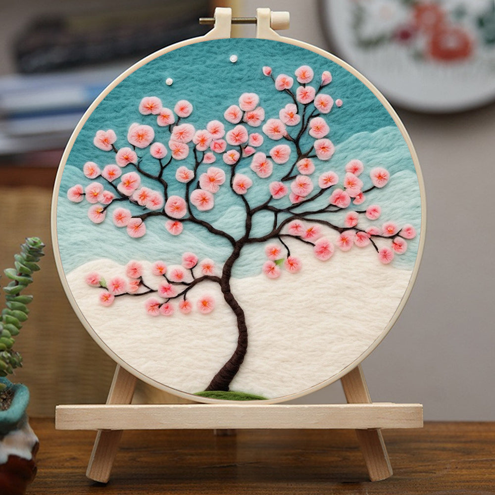 Cherry Blossom Tree Pale Sky Wool Needle Felting Painting Kit