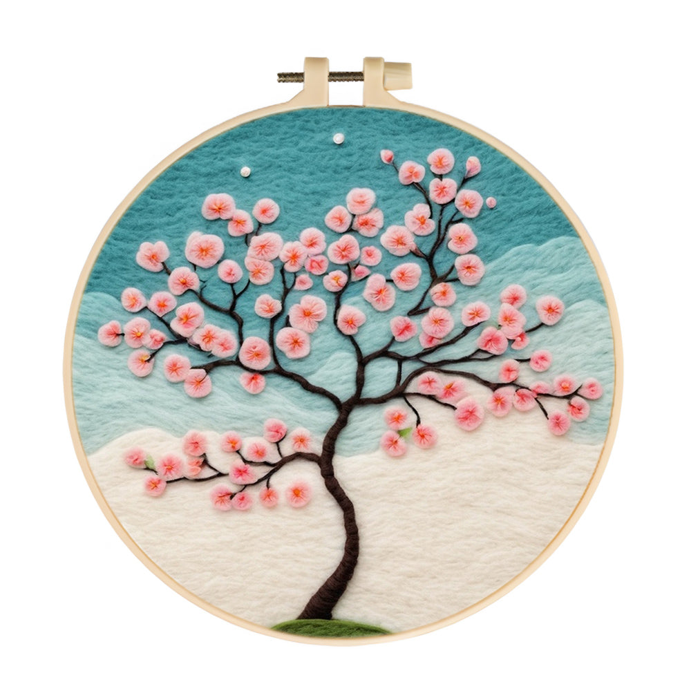 Cherry Blossom Tree Pale Sky Wool Needle Felting Painting Kit
