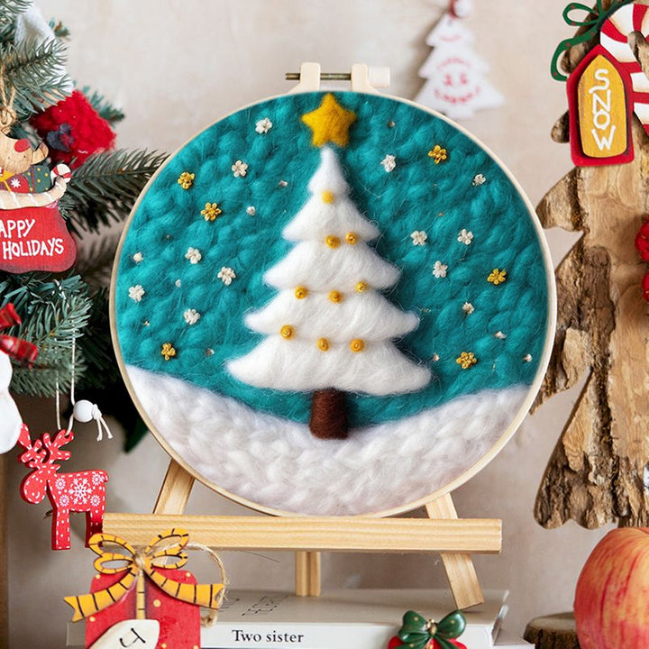 White Christmas Tree Wool Needle Felting Painting Kit