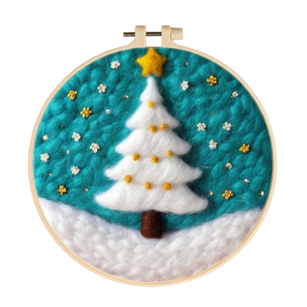 White Christmas Tree Wool Needle Felting Painting Kit