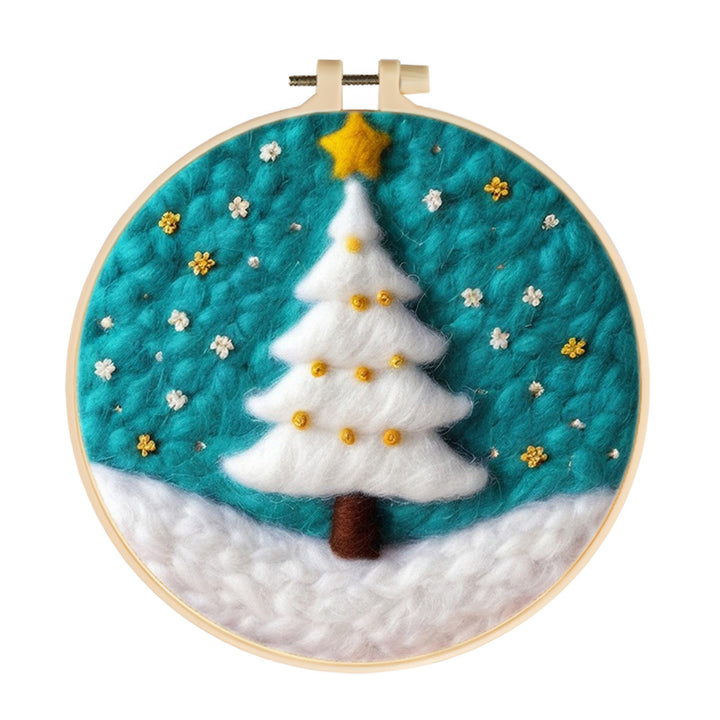 White Christmas Tree Wool Needle Felting Painting Kit