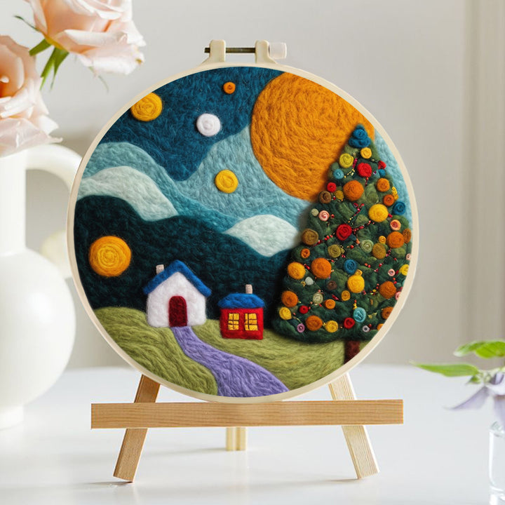 Colorful Trees and A Path Leading To The House Wool Needle Felting Painting Kit