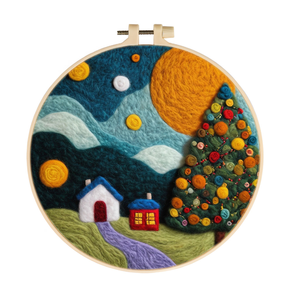 Colorful Trees and A Path Leading To The House Wool Needle Felting Painting Kit