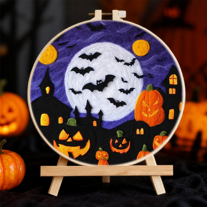 Night of the Howling Bats and Pumpkins Wool Needle Felting Painting Kit