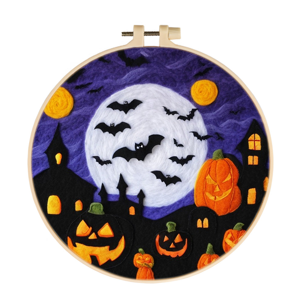 Night of the Howling Bats and Pumpkins Wool Needle Felting Painting Kit