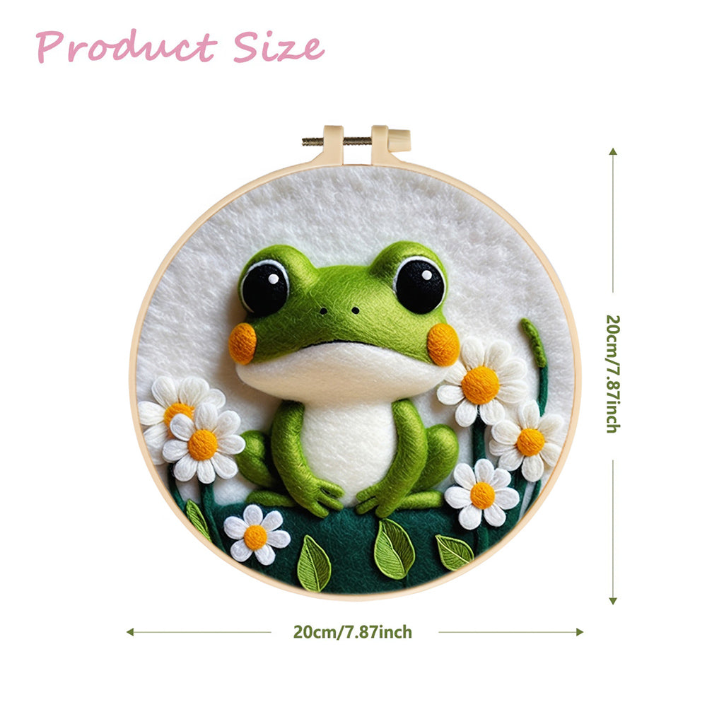 Green Frog Sitting Calmly Wool Needle Felting Painting Kit