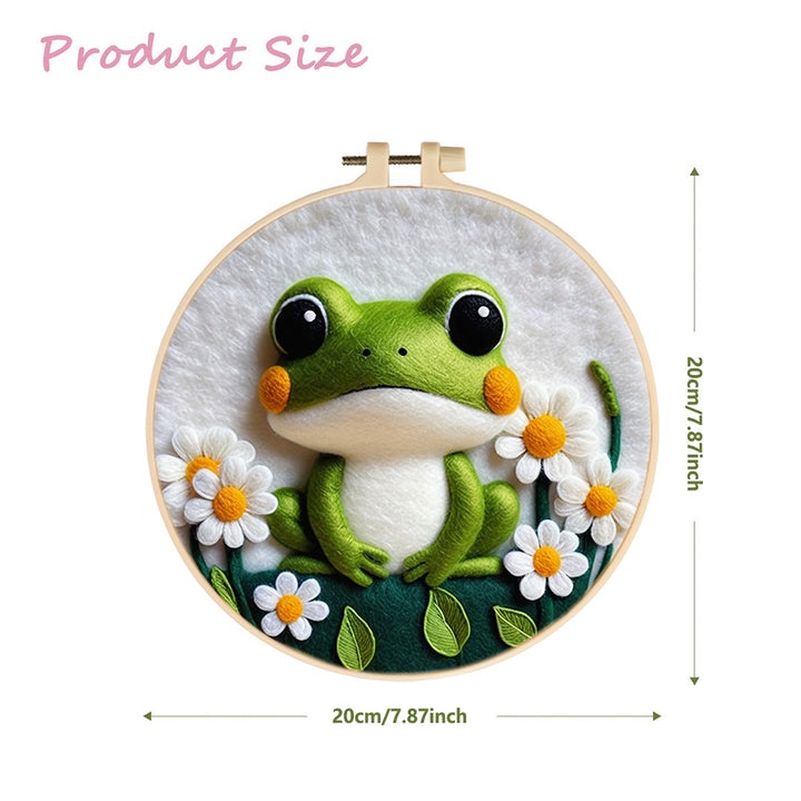 Green Frog Sitting Calmly Wool Needle Felting Painting Kit
