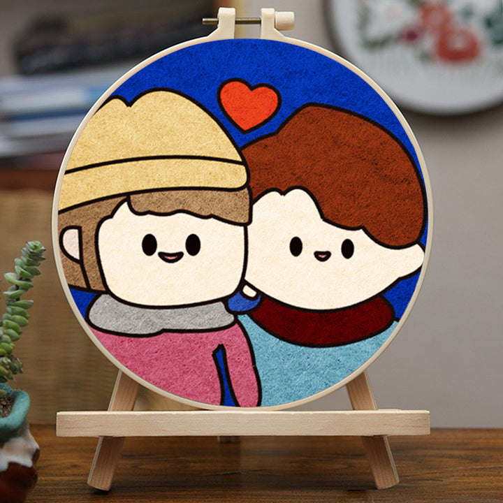 Smiling Couple Leaning Together Wool Needle Felting Painting Kit