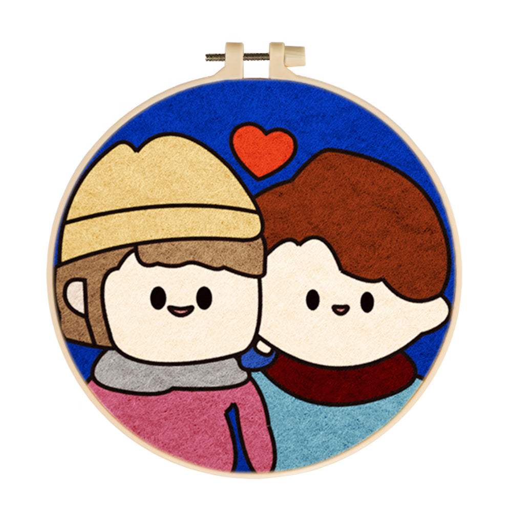 Smiling Couple Leaning Together Wool Needle Felting Painting Kit