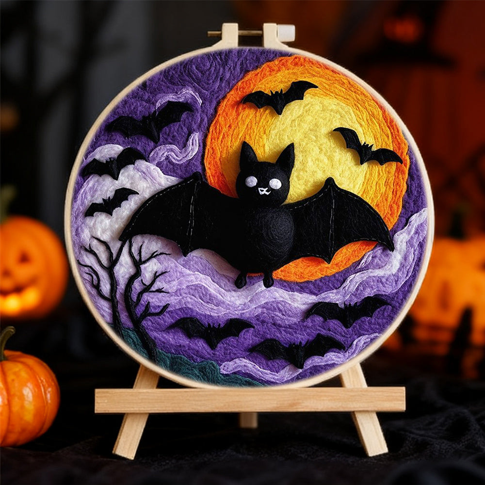 Bats Beneath the Halloween Moon Wool Needle Felting Painting Kit