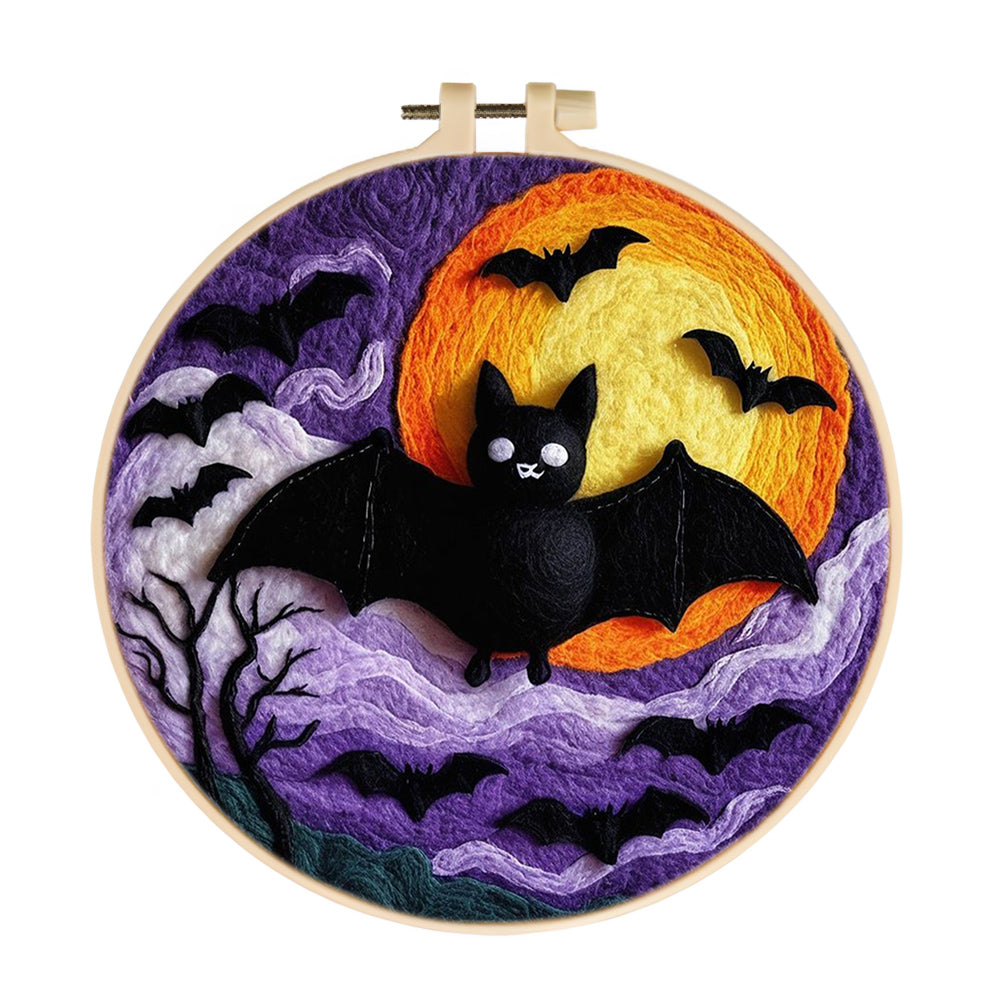 Bats Beneath the Halloween Moon Wool Needle Felting Painting Kit