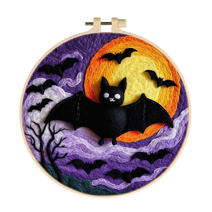 Bats Beneath the Halloween Moon Wool Needle Felting Painting Kit