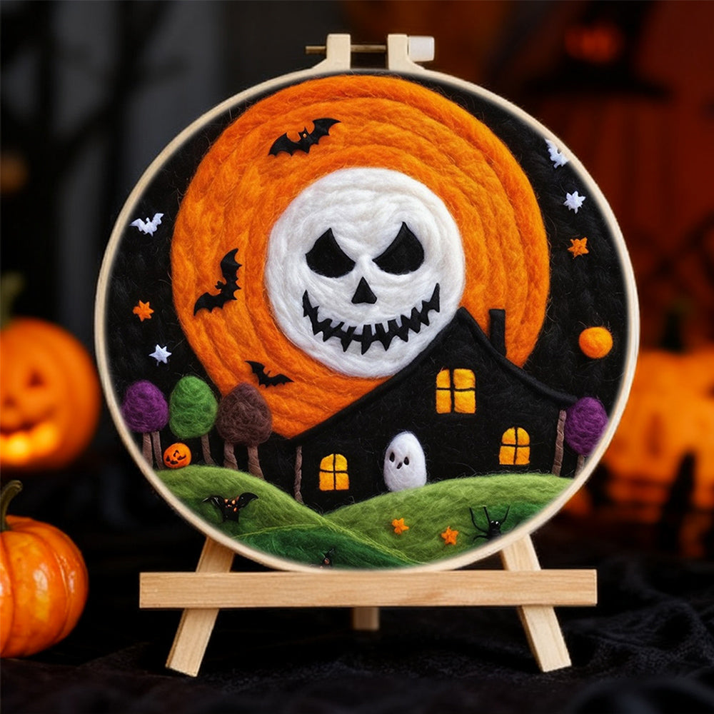 Halloween Orange Moon Skull Wool Needle Felting Painting Kit