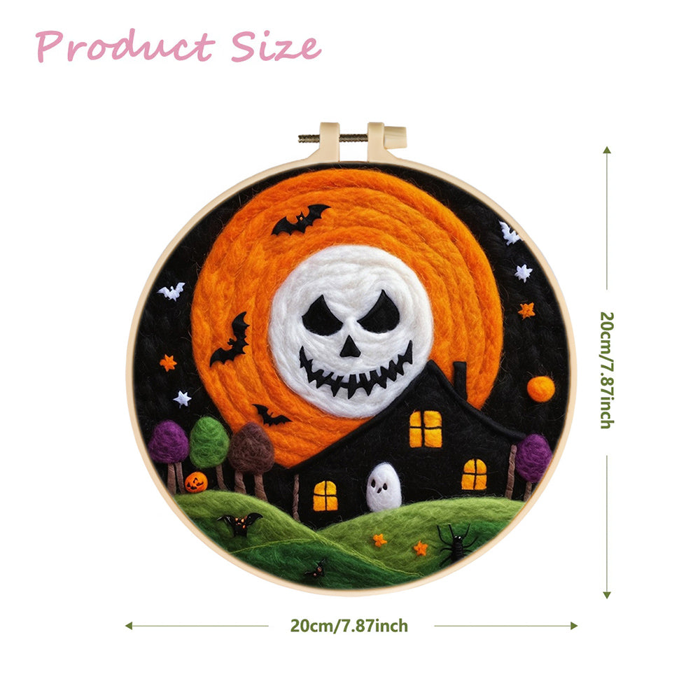 Halloween Orange Moon Skull Wool Needle Felting Painting Kit