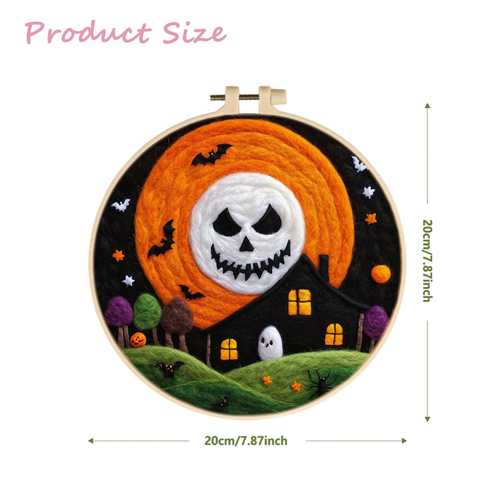 Halloween Orange Moon Skull Wool Needle Felting Painting Kit