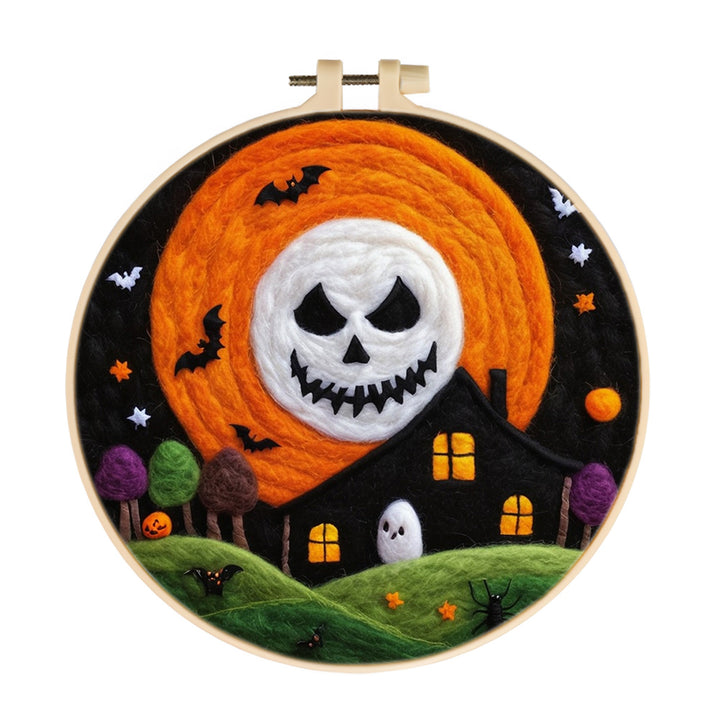 Halloween Orange Moon Skull Wool Needle Felting Painting Kit