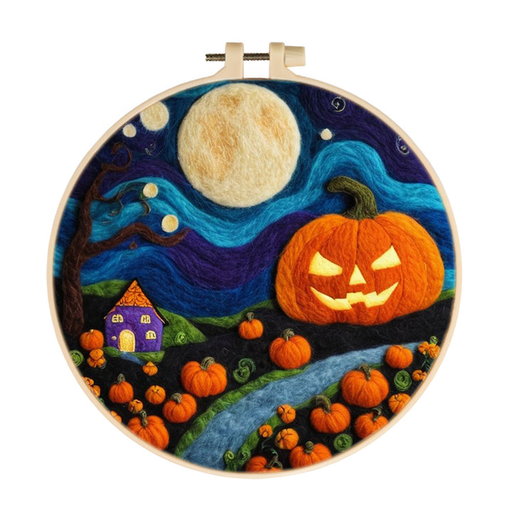 Halloween Pumpkins Under Full Moon Wool Needle Felting Painting Kit