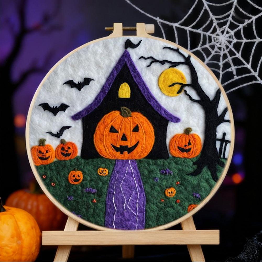 Halloween House with Pumpkins Wool Needle Felting Painting Kit