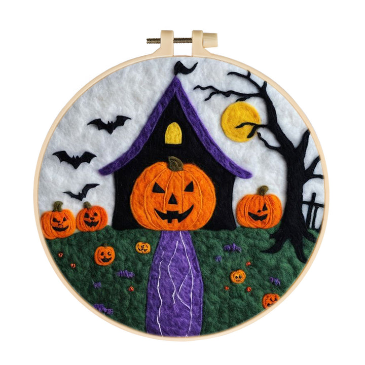 Halloween House with Pumpkins Wool Needle Felting Painting Kit