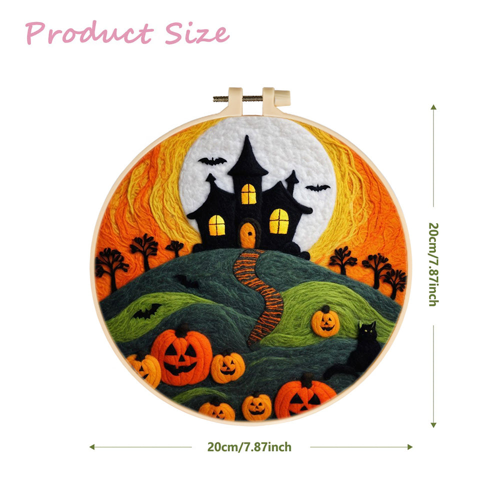 Moonlit Halloween Castle with Pumpkins Wool Needle Felting Painting Kit
