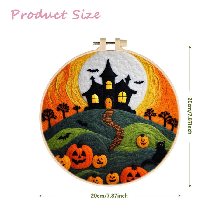 Moonlit Halloween Castle with Pumpkins Wool Needle Felting Painting Kit