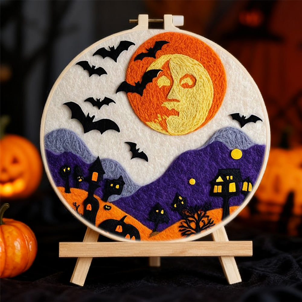 Halloween Full Moon with Bats Wool Needle Felting Painting Kit