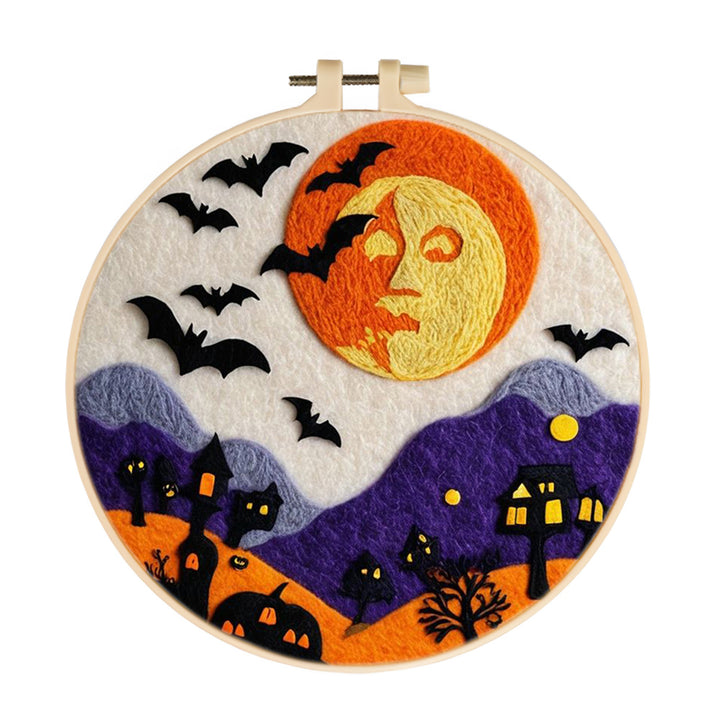 Halloween Full Moon with Bats Wool Needle Felting Painting Kit