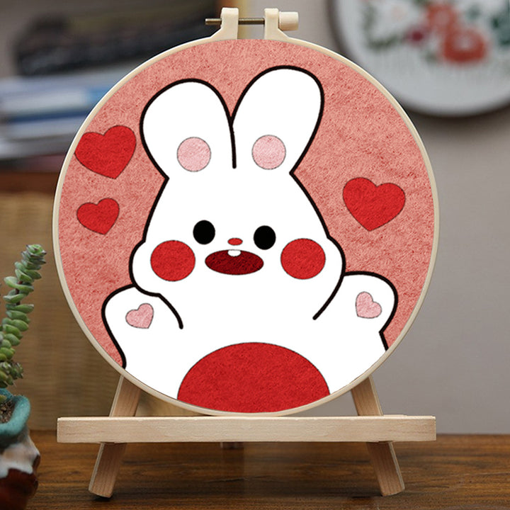 Sweet Bunny Smiling with Hearts Wool Needle Felting Painting Kit