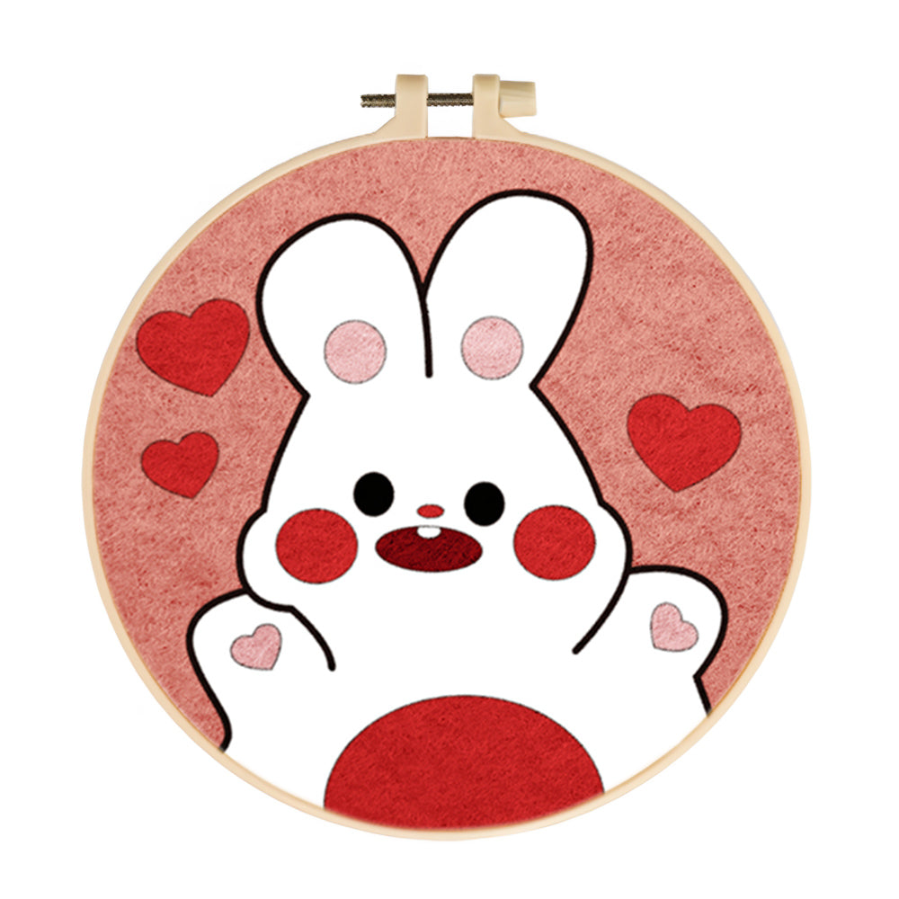 Sweet Bunny Smiling with Hearts Wool Needle Felting Painting Kit