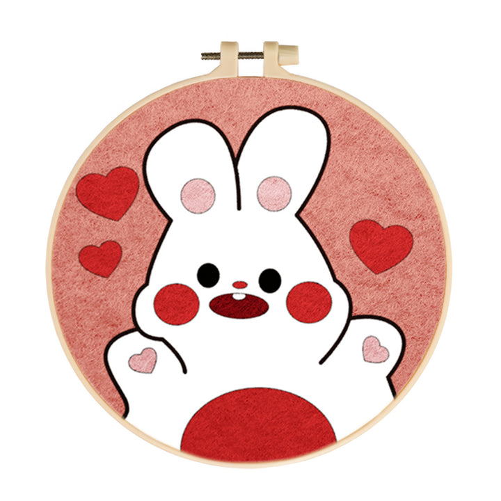 Sweet Bunny Smiling with Hearts Wool Needle Felting Painting Kit