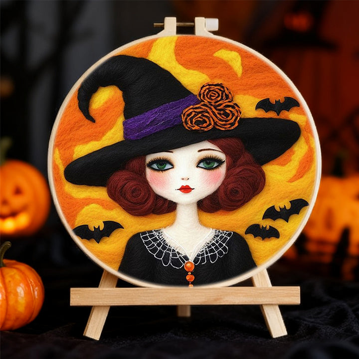 Halloween Witch with Black Hat Wool Needle Felting Painting Kit