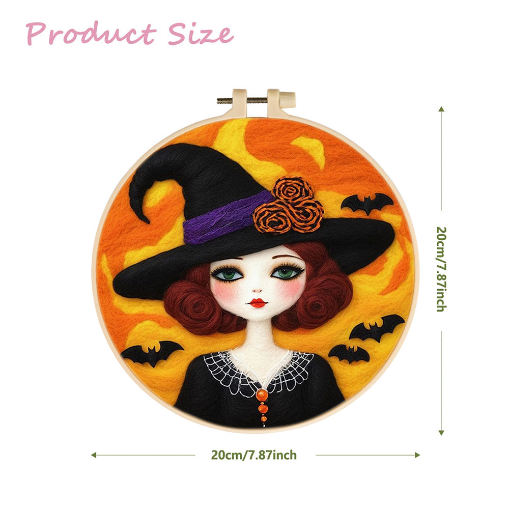 Halloween Witch with Black Hat Wool Needle Felting Painting Kit