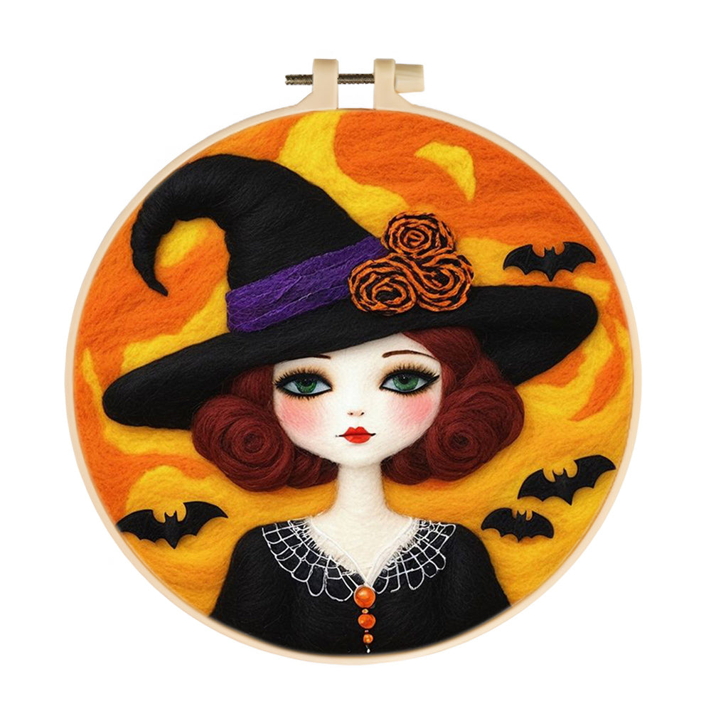 Halloween Witch with Black Hat Wool Needle Felting Painting Kit
