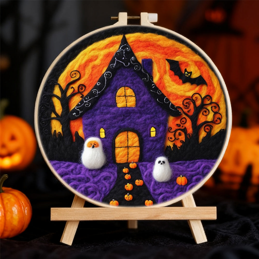 Halloween Night Cabin under Full Moon Wool Needle Felting Painting Kit