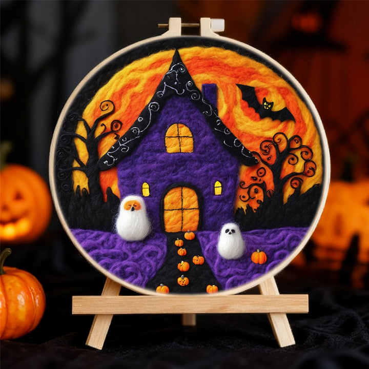 Halloween Night Cabin under Full Moon Wool Needle Felting Painting Kit