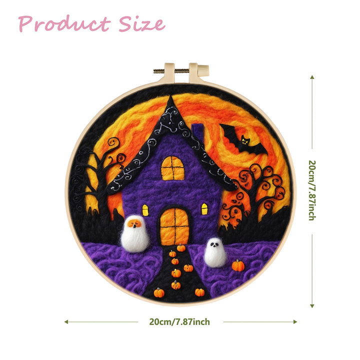 Halloween Night Cabin under Full Moon Wool Needle Felting Painting Kit