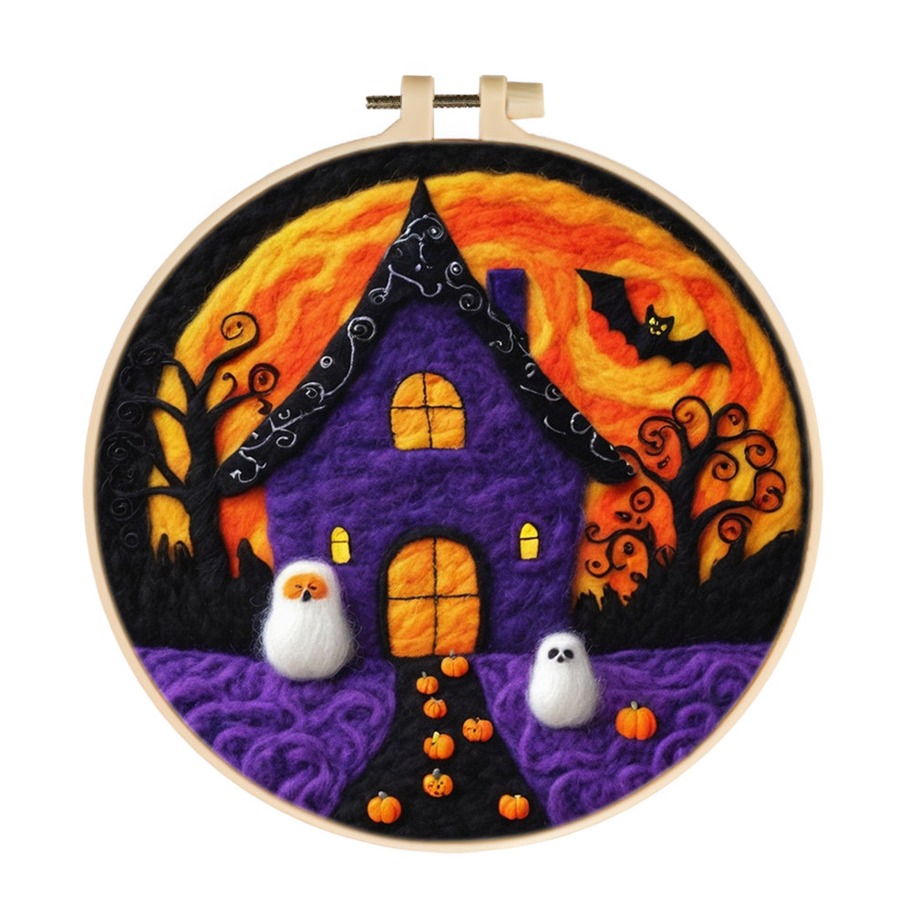 Halloween Night Cabin under Full Moon Wool Needle Felting Painting Kit