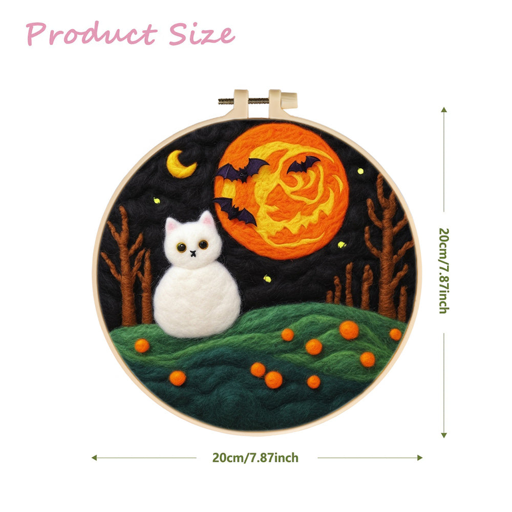 Halloween Forest with White Cat Wool Needle Felting Painting Kit