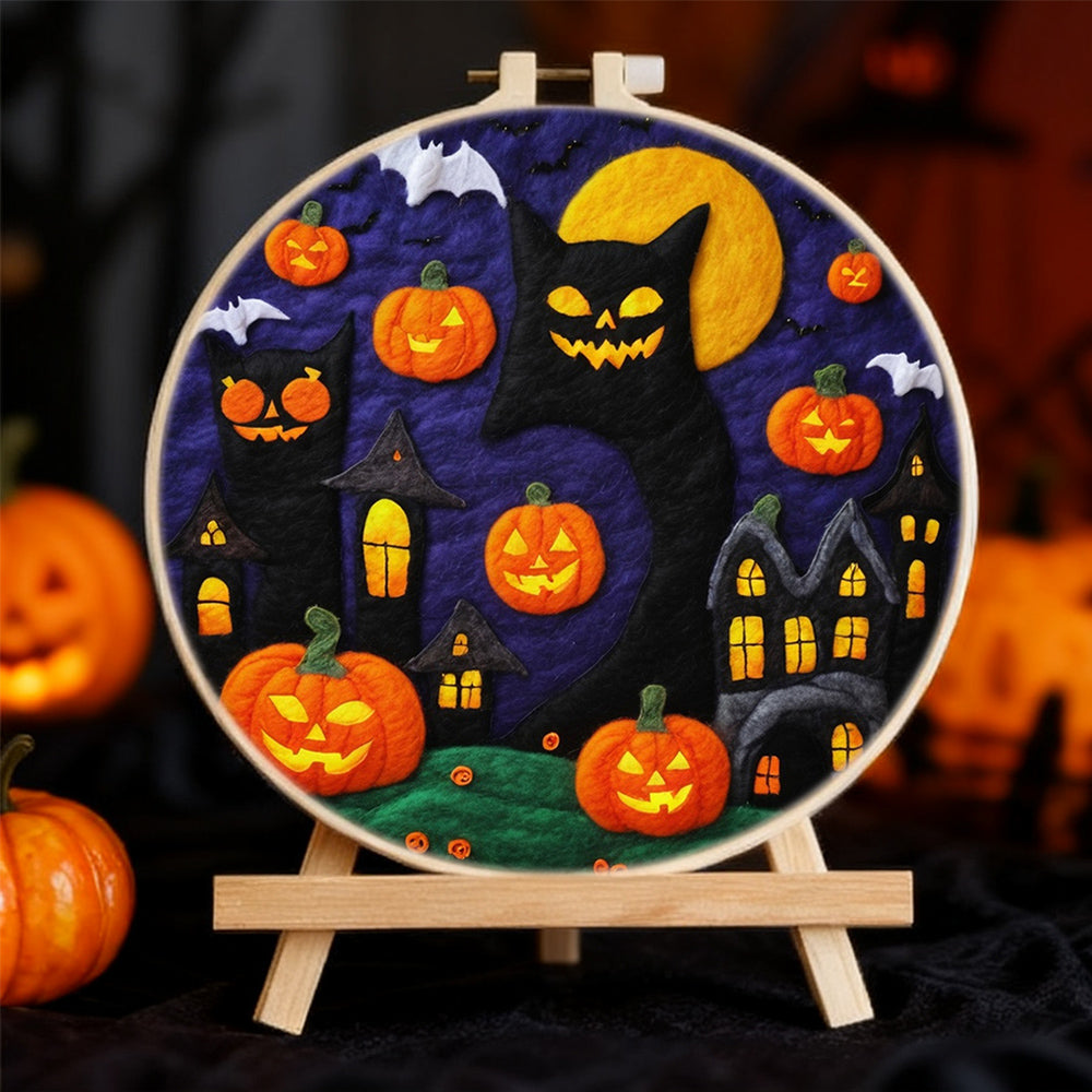 Halloween Pumpkins and Bat Houses Wool Needle Felting Painting Kit