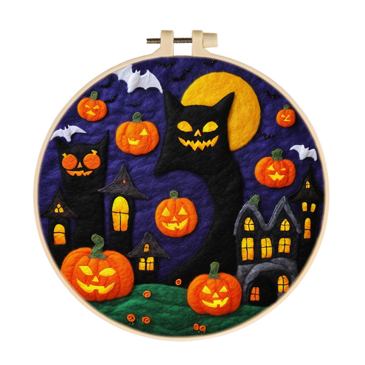 Halloween Pumpkins and Bat Houses Wool Needle Felting Painting Kit