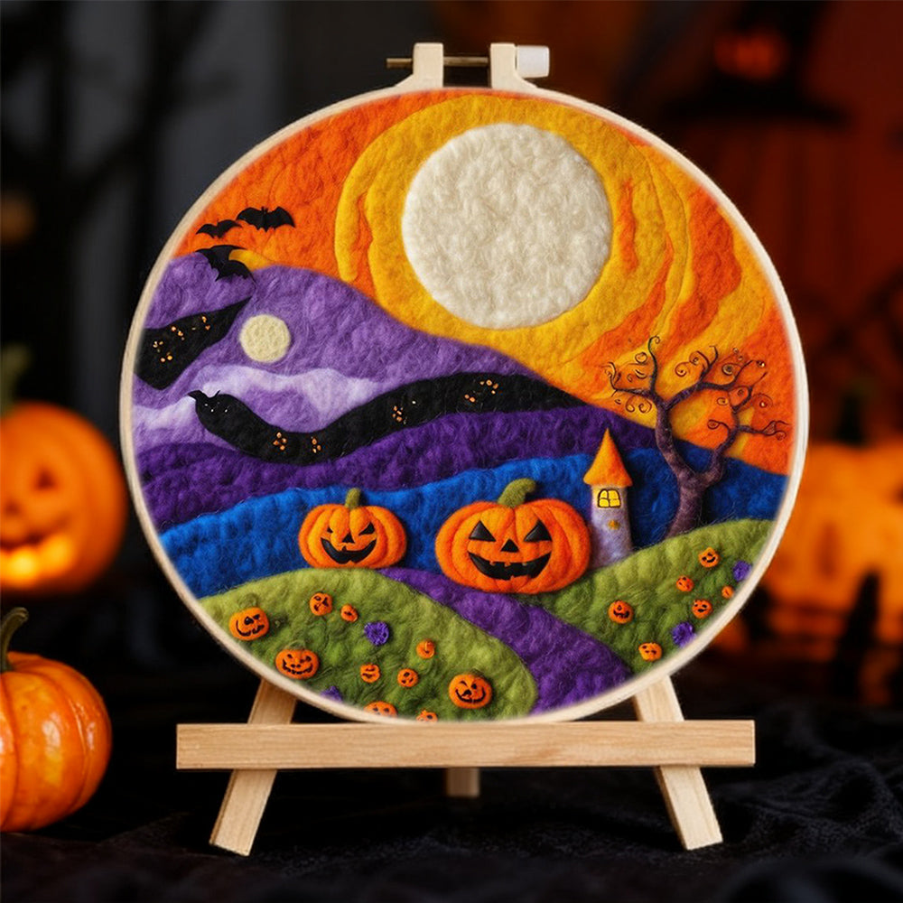Halloween Moon above Rolling Mountains Wool Needle Felting Painting Kit