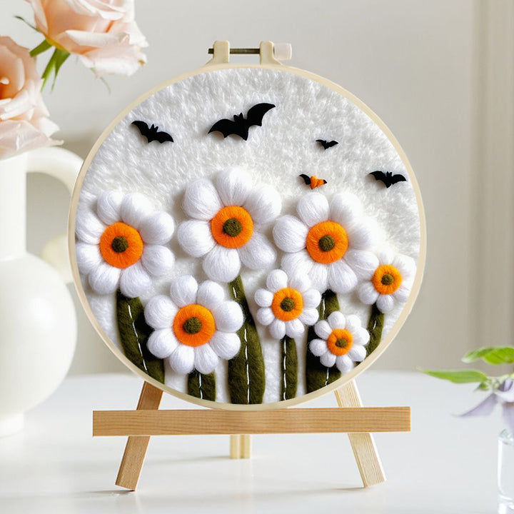 Clustered Daisies under Black Bats Wool Needle Felting Painting Kit