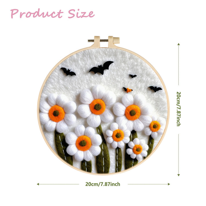 Clustered Daisies under Black Bats Wool Needle Felting Painting Kit