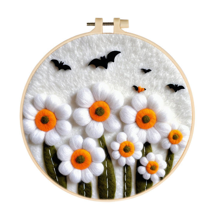 Clustered Daisies under Black Bats Wool Needle Felting Painting Kit