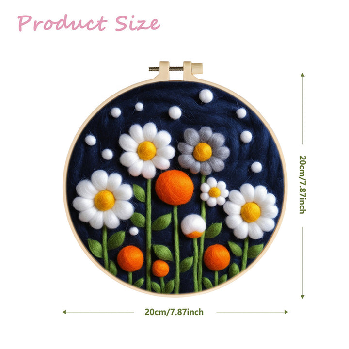 White Daisies and Floral Buds Wool Needle Felting Painting Kit