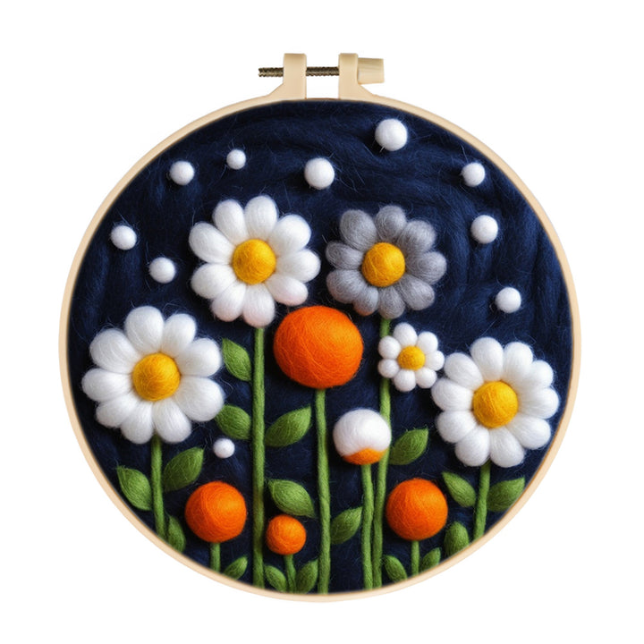 White Daisies and Floral Buds Wool Needle Felting Painting Kit