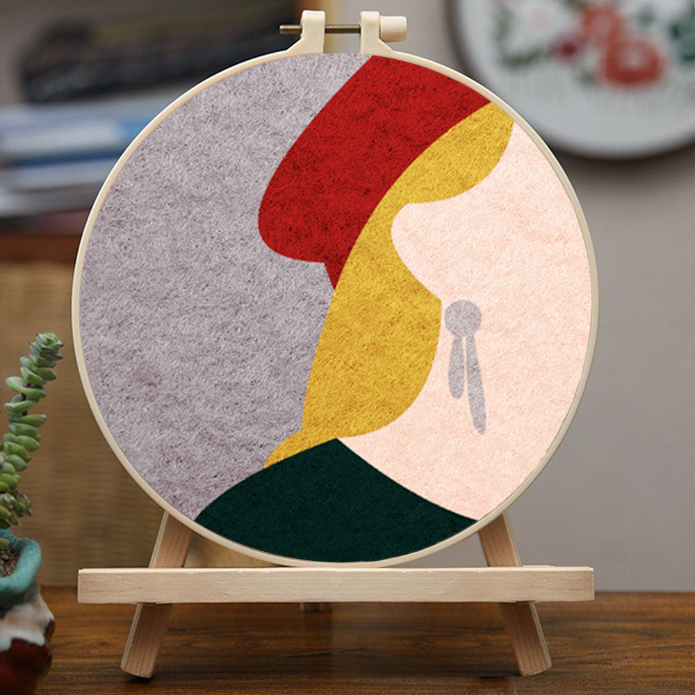 Soft Female Profile in Red Hat Wool Needle Felting Painting Kit